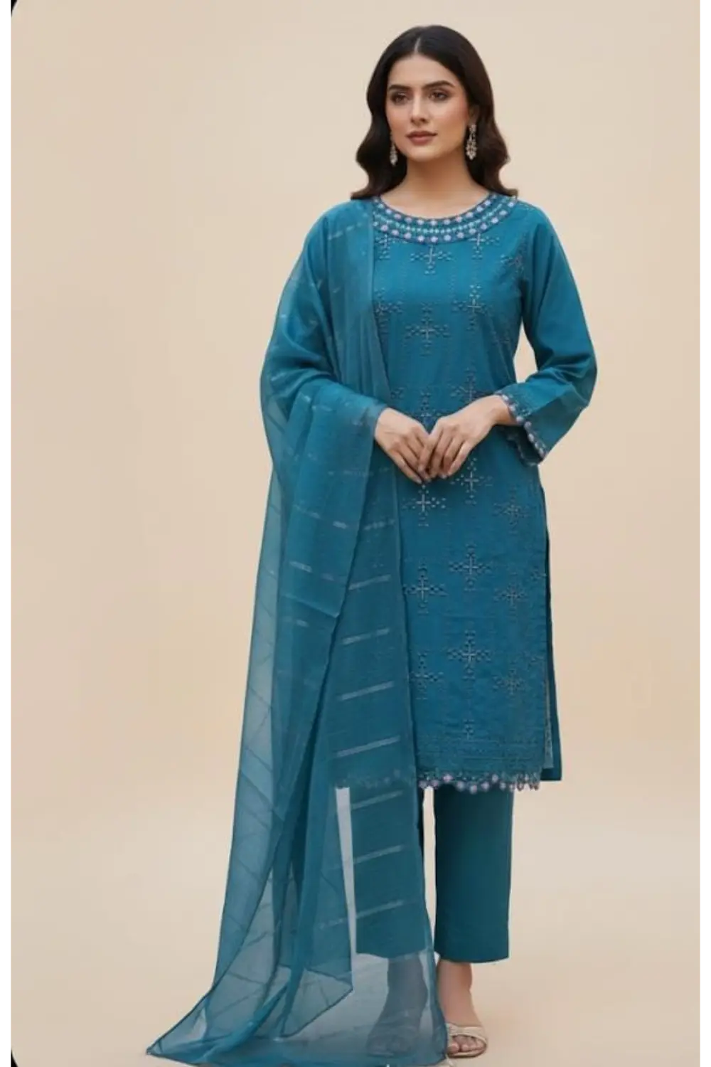 Dark blue Embroidered 3-Piece Suit