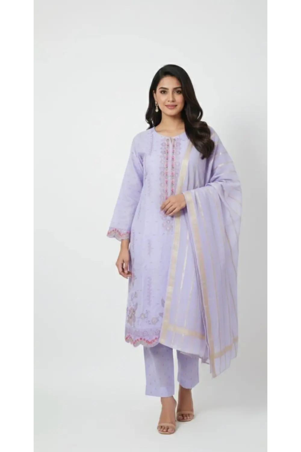 light purple Embroidered 3-Piece Suite